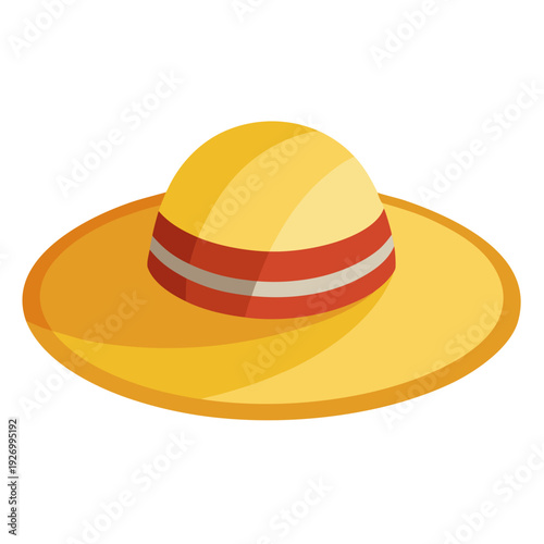 Wide brim sun hat isolated on white background vector illustration