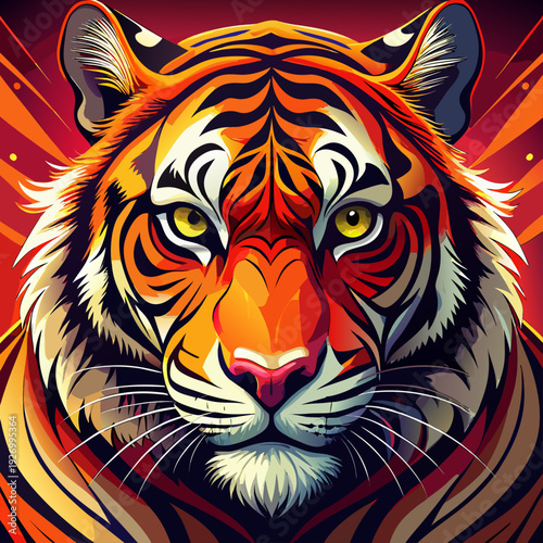 Very beautiful close-up portrait of a fierce tiger with vibrant stripes and piercing eyes, symbolizing raw power, courage, dominance, and fearless energy.
