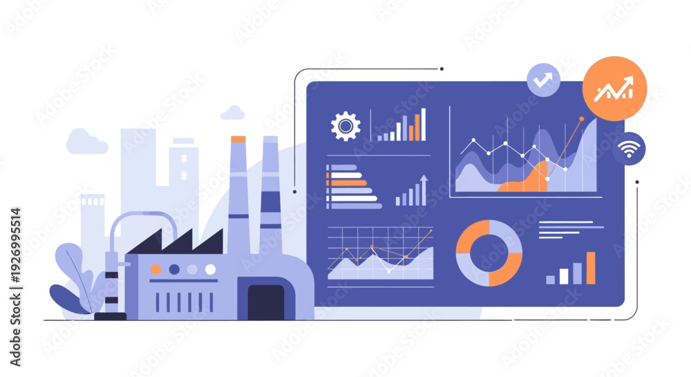 Fototapeta premium Smart Factory Data Analysis Dashboard for Industrial Production & Manufacturing Intelligence
