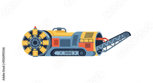 Modern Tunnel Boring Machine (TBM) - Flat Design Vector for Underground Construction & Infrastructure Projects