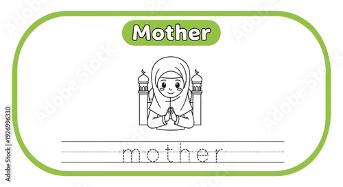 Mother flashcard for kids learning. Family concept.