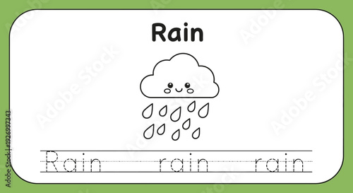 Rain cloud coloring page for kids. Weather learning activity.