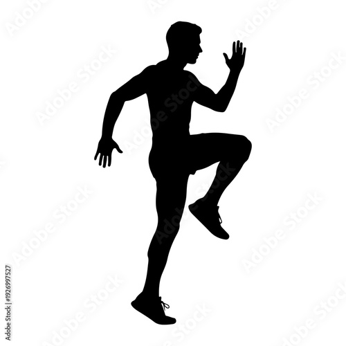 Man running silhouette, dynamic fitness exercise, isolated vector illustration