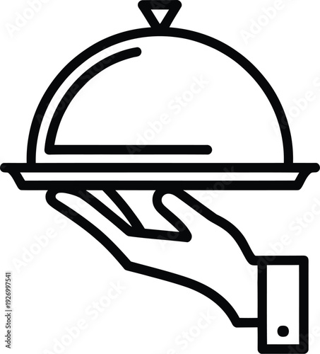 Black and White Service Icon Featuring Hand Holding Covered Tray