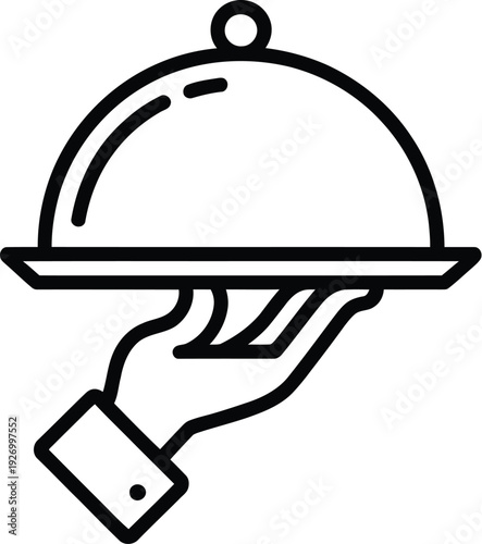 Minimalist Serving Hand with Cloche Platter Line Art Restaurant Icon