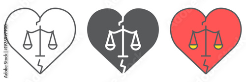 Divorce line icon, law and marriage, broken heart sign, vector graphics, a linear pattern on a white background.