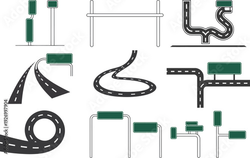 Road sign vector icons set with various directional highway signs