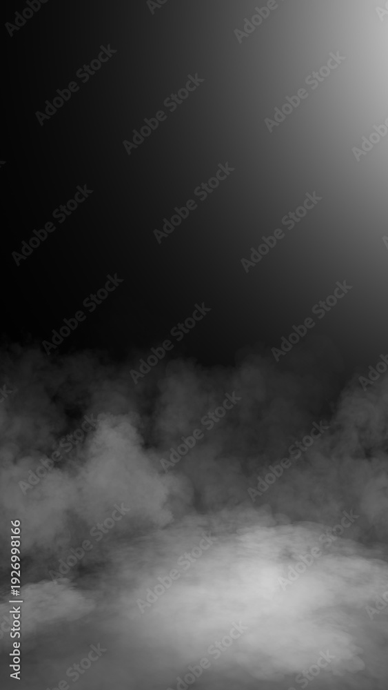 Fototapeta premium Vertical divine light through a dark fog. The rays beam light on the floor. Spotlight on isolated background. Stock illustration.