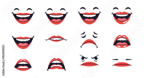 A collection of vibrant expressive mouth shapes displaying various emotions from joy to sadness silhouette high quality professional detailed modern elegant