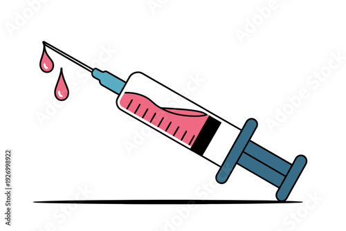 A medical syringe icon with pink liquid and a blue plunger