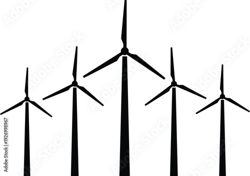 Wind turbine silhouettes set renewable energy power generation eco technology isolated vector illustration sustainable environment electricity concept