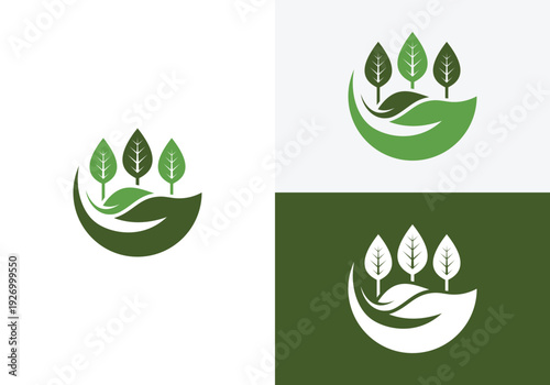 EcoFriendly Logo Hand Holding Trees Nature Conservation Concept.