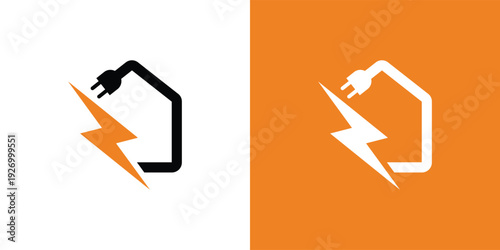 Electric house logo with lightning bolt and plug energy concept.