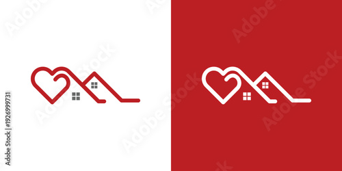 Heartshaped house logo design love home concept real estate symbol.