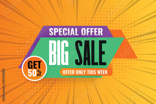 BIG sale banner with geometric background , big sale special , special offer price, 50% off, label design