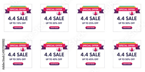 Eight identical sale banners labeled 4.4 sale with special offer ribbon on a grid layout