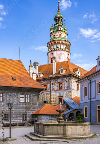 courtyard fountain of the Cesky Krumlov Castle, Czech Republic