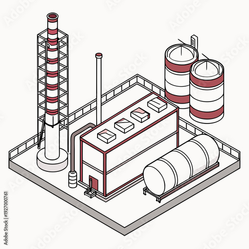 Industrial facility with storage tanks and a reactor