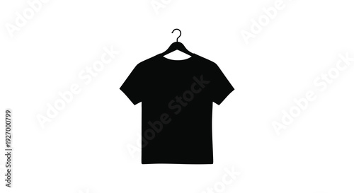 A simple black silhouette of a t shirt hanging on a dark coat hanger silhouette high quality professional detailed