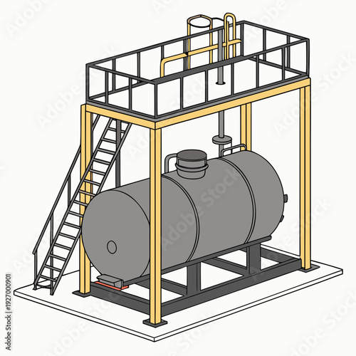Industrial tank with elevated platform and staircase