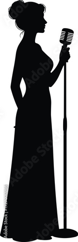 Singer, performer, musician, man, artist, vocalist, silhouette, flavector, stage, microphone, suit, concert, music, entertainment, show, jazz, pop, rock, song, karaoke