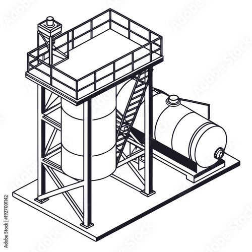 Industrial storage tank facility with elevated platform