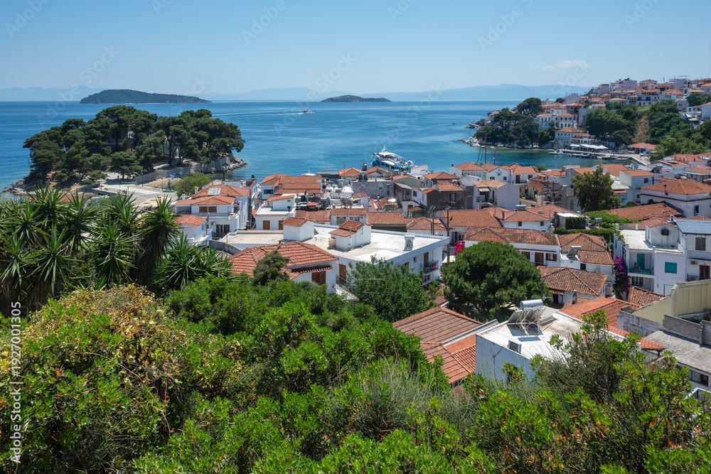 Fototapeta premium Panorama of The town of Skiathos, Sporades, Thessaly, Greece