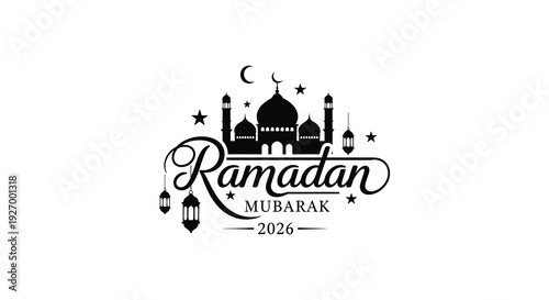Elegant ramadan kareem greeting featuring a mosque crescent moon and stars a striking silhouette high quality professional detailed