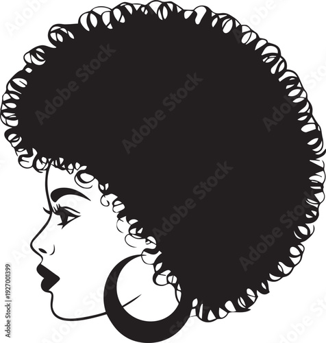 Profile silhouette of woman with large afro hairstyle