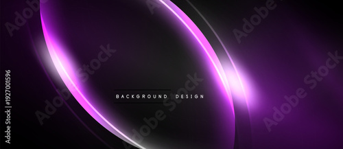 Abstract purple lines create dynamic flow. Dark background emphasizes glowing curves, modern design element.