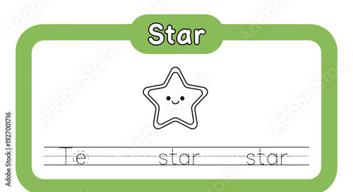 Star tracing worksheet for kids. Handwriting practice.