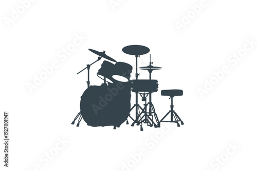 Musical Percussion Ensemble: Silhouette of a drum set on a blank backdrop, symbolizing rhythm, melody, and musical creativity.