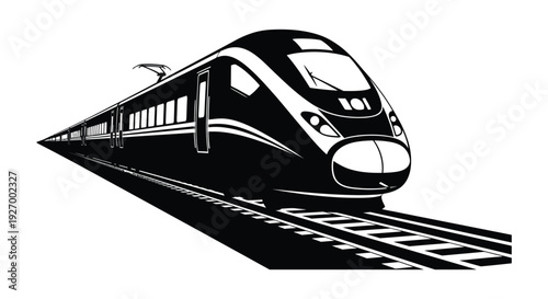 A sleek modern high speed train is dynamically illustrated in a striking black silhouette high quality professional detailed elegant