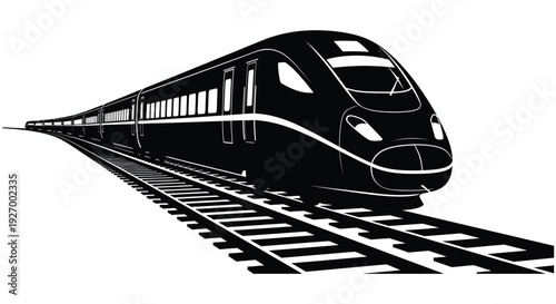 A sleek modern high speed train rushes forward on tracks depicted in a striking silhouette high quality professional detailed