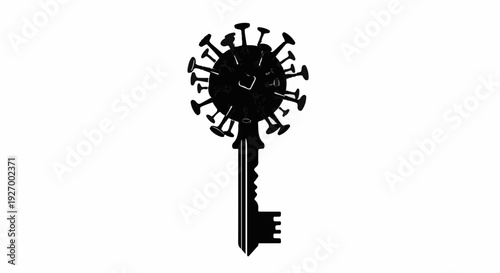 Symbolic key with virus shape represents solution or access during pandemic