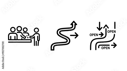 Customer Service Flow and Path Selection Icons for Logistics Routing, Queue Management, and Directional Options