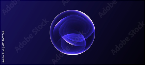 Abstract 3d sphere of purple and blue neon gradient particle waves. Neon futuristic 3d sphere of blue and purple glowing digital waves and particles.