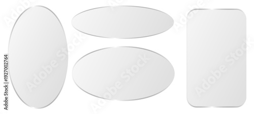 Liquid Glass UI Interface Isolated. White Transparent Frame Square and Circle Banner with Shine Stroke. Liquid glass smartphone icon interface isolated for dark theme. White ui light  