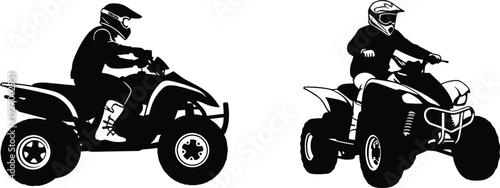 ATV quad bike rider silhouettes isolated on white background off road motorcycle vector illustration set