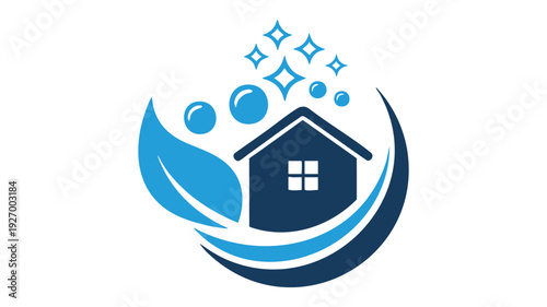 Eco-friendly home with water wave and droplets symbolizing sustainability and conservation