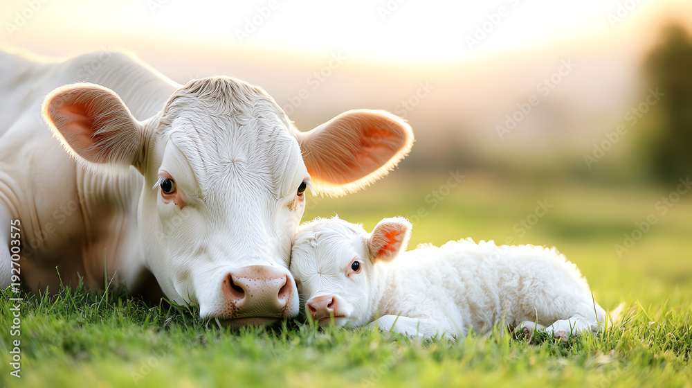 Obraz premium cow and calf, AI generated