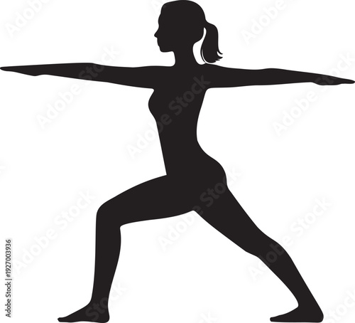 Woman in warrior pose practicing yoga silhouette