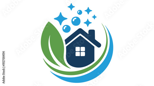 Eco-friendly home with sustainability and energy efficiency symbolized by green leaf and water droplets