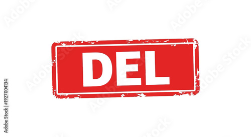 A bold red rectangular stamp displays the white letters del creating a striking image silhouette high quality professional