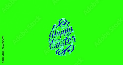Wallpaper Mural Happy Easter text on green monochrome background. 3d render video.  Torontodigital.ca