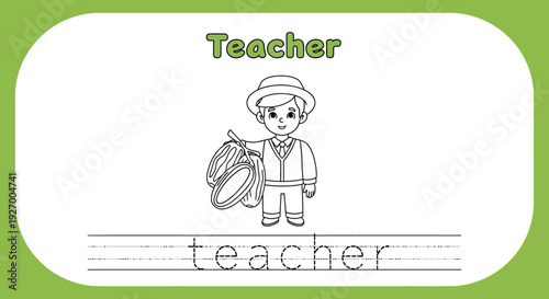Teacher coloring page for kids. Profession learning