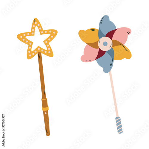 Magic star wand and colorful toy pinwheel set