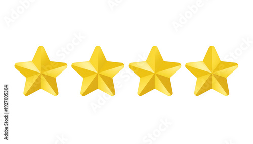 Four golden stars on a transparent background, rating success