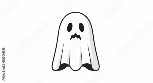 A Simple and Cute Cartoon Ghost Illustration with a Spooky Expression on a White Background