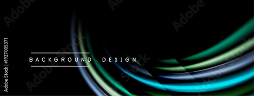 Abstract flowing lines create dynamic visual effect. Dark background emphasizes bright, colorful curves. Modern design element.